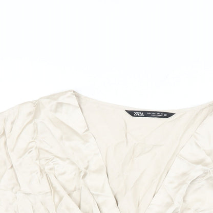 Womens UK Size L Zara Beige Cropped Blouse