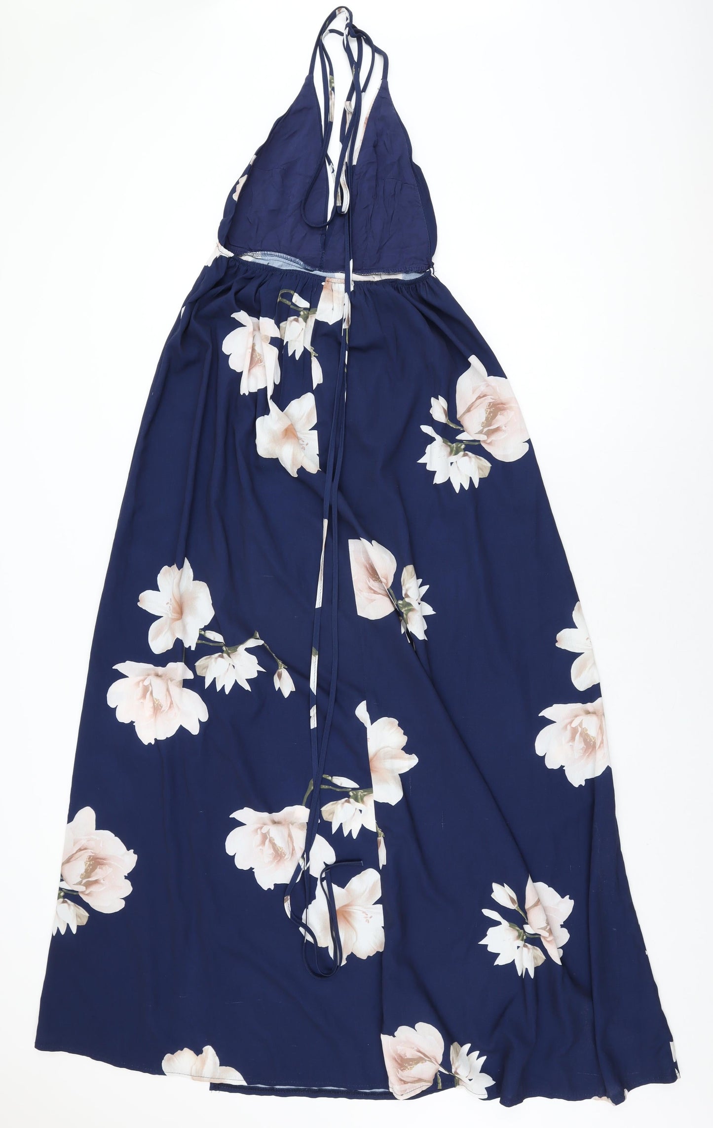 Showpo Womens Blue Floral Polyester Maxi Size 8 Halter Tie