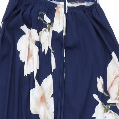 Showpo Womens Blue Floral Polyester Maxi Size 8 Halter Tie