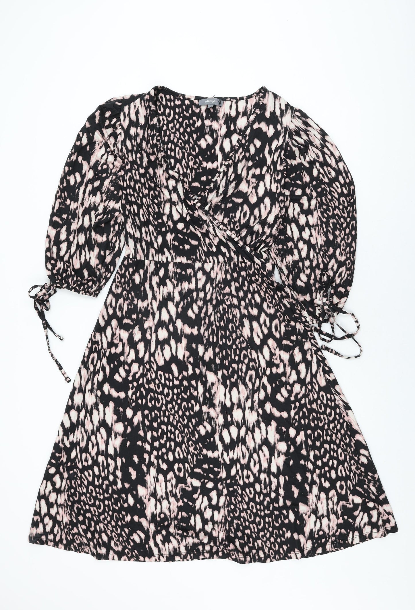 Principles Womens Black Geometric Viscose Wrap Dress Size 12 V-Neck Pullover