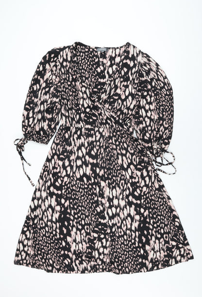 Principles Womens Black Geometric Viscose Wrap Dress Size 12 V-Neck Pullover