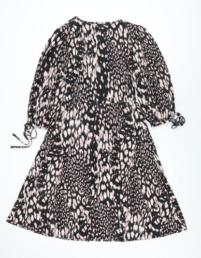 Principles Womens Black Geometric Viscose Wrap Dress Size 12 V-Neck Pullover