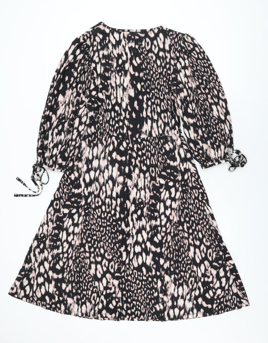 Principles Womens Black Geometric Viscose Wrap Dress Size 12 V-Neck Pullover