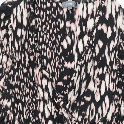 Principles Womens Black Geometric Viscose Wrap Dress Size 12 V-Neck Pullover