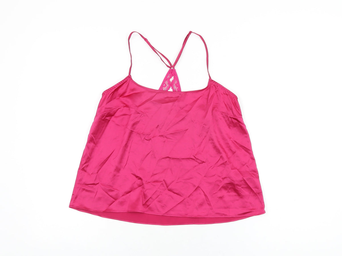 Marks & Spencer Womens Pink Solid Polyester Cami Pyjama Top Size S