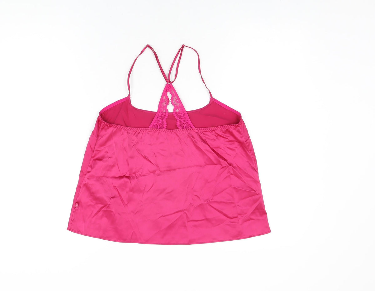 Marks & Spencer Womens Pink Solid Polyester Cami Pyjama Top Size S