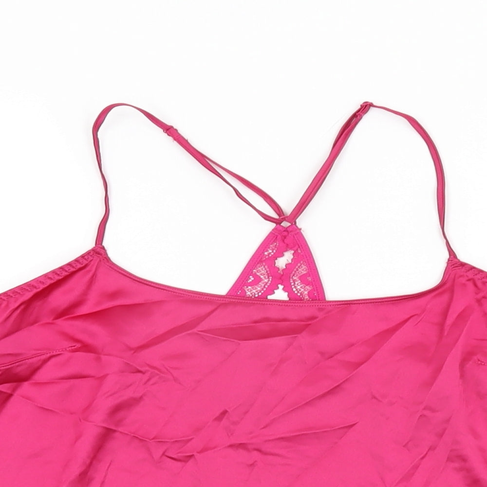 Marks & Spencer Womens Pink Solid Polyester Cami Pyjama Top Size S