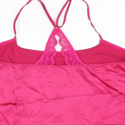Marks & Spencer Womens Pink Solid Polyester Cami Pyjama Top Size S