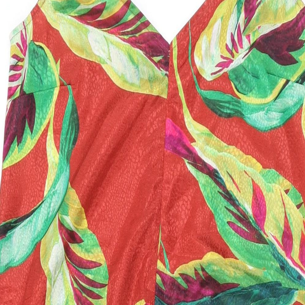 Et Vous Womens Red Geometric Polyester Maxi Size 8 V-Neck Pullover