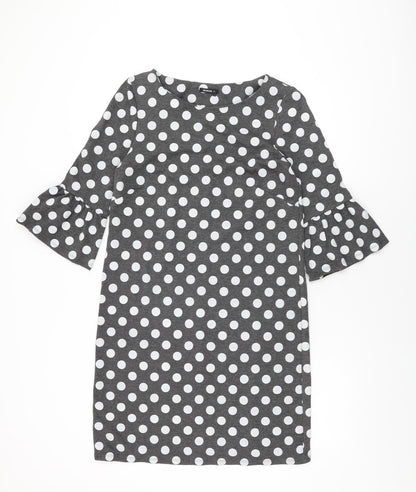 Roman Womens Grey Polka Dot Polyester Shift Size 12 Round Neck Pullover