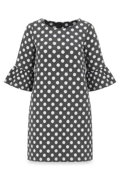 Roman Womens Grey Polka Dot Polyester Shift Size 12 Round Neck Pullover