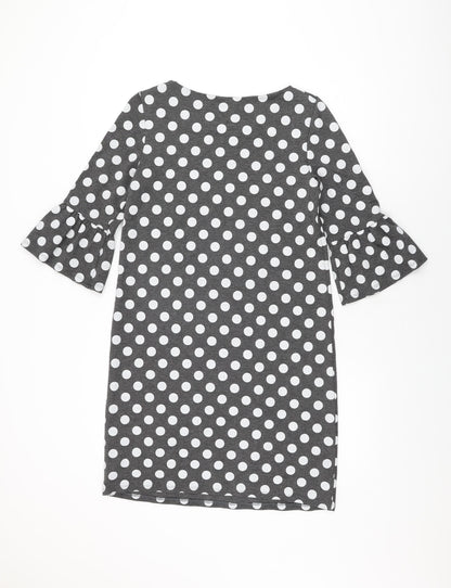 Roman Womens Grey Polka Dot Polyester Shift Size 12 Round Neck Pullover