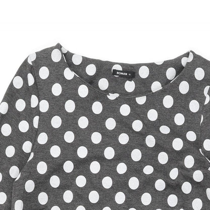 Roman Womens Grey Polka Dot Polyester Shift Size 12 Round Neck Pullover