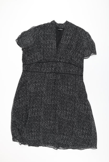 Autograph Womens Black Geometric Polyester A-Line Size 20 V-Neck Zip