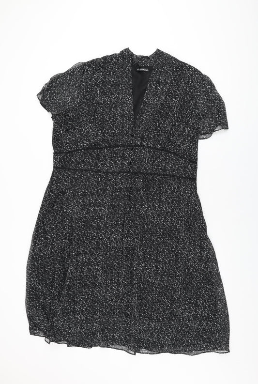 Autograph Womens Black Geometric Polyester A-Line Size 20 V-Neck Zip