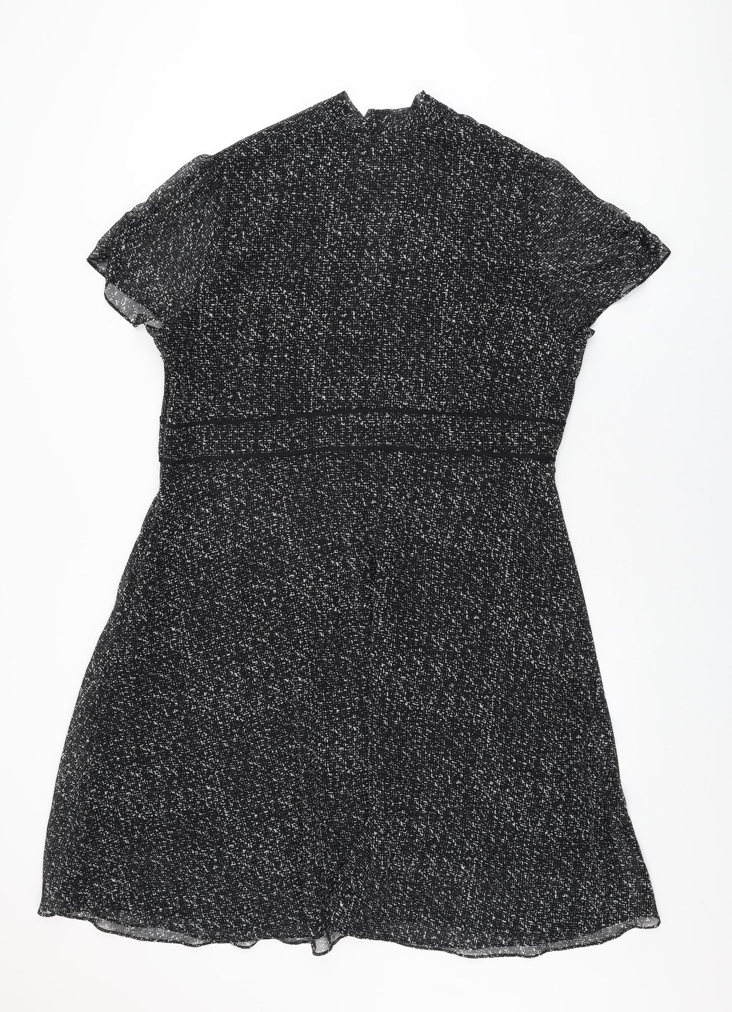 Autograph Womens Black Geometric Polyester A-Line Size 20 V-Neck Zip