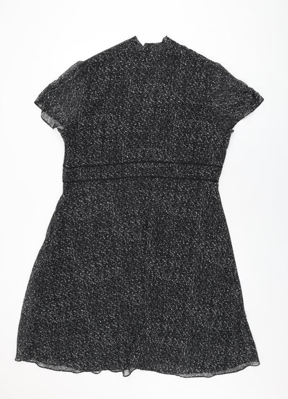 Autograph Womens Black Geometric Polyester A-Line Size 20 V-Neck Zip