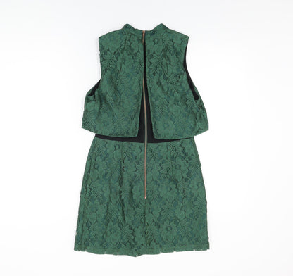Topshop Womens Green Floral Nylon Mini Size 10 Round Neck Zip