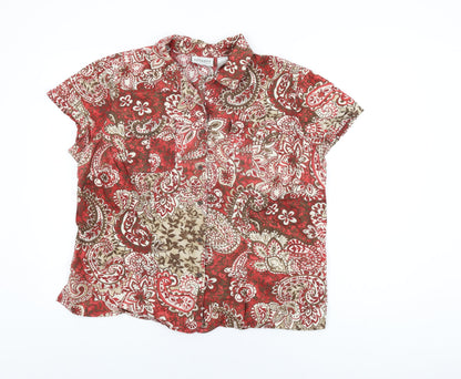 Villager Womens Red Floral Cotton Basic Button-Up Size 16 Collared