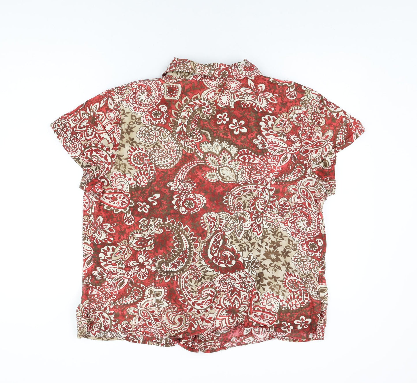 Villager Womens Red Floral Cotton Basic Button-Up Size 16 Collared