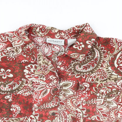 Villager Womens Red Floral Cotton Basic Button-Up Size 16 Collared