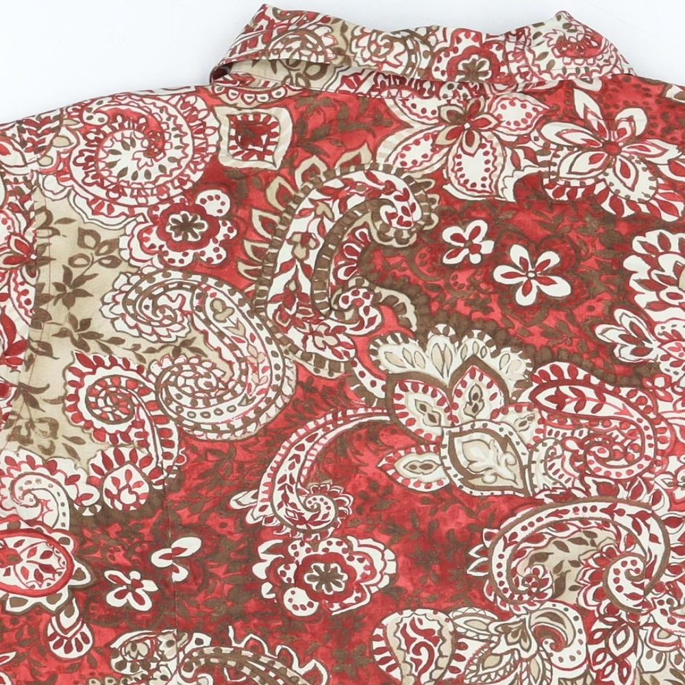 Villager Womens Red Floral Cotton Basic Button-Up Size 16 Collared