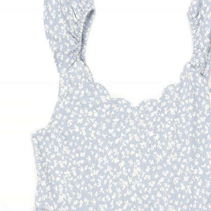 Monteau Womens Blue Floral Polyester Mini Size L Sweetheart Pullover
