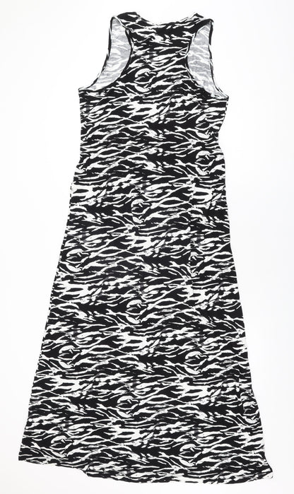 South Womens Black Animal Print Viscose Maxi Size 18 Round Neck Drawstring