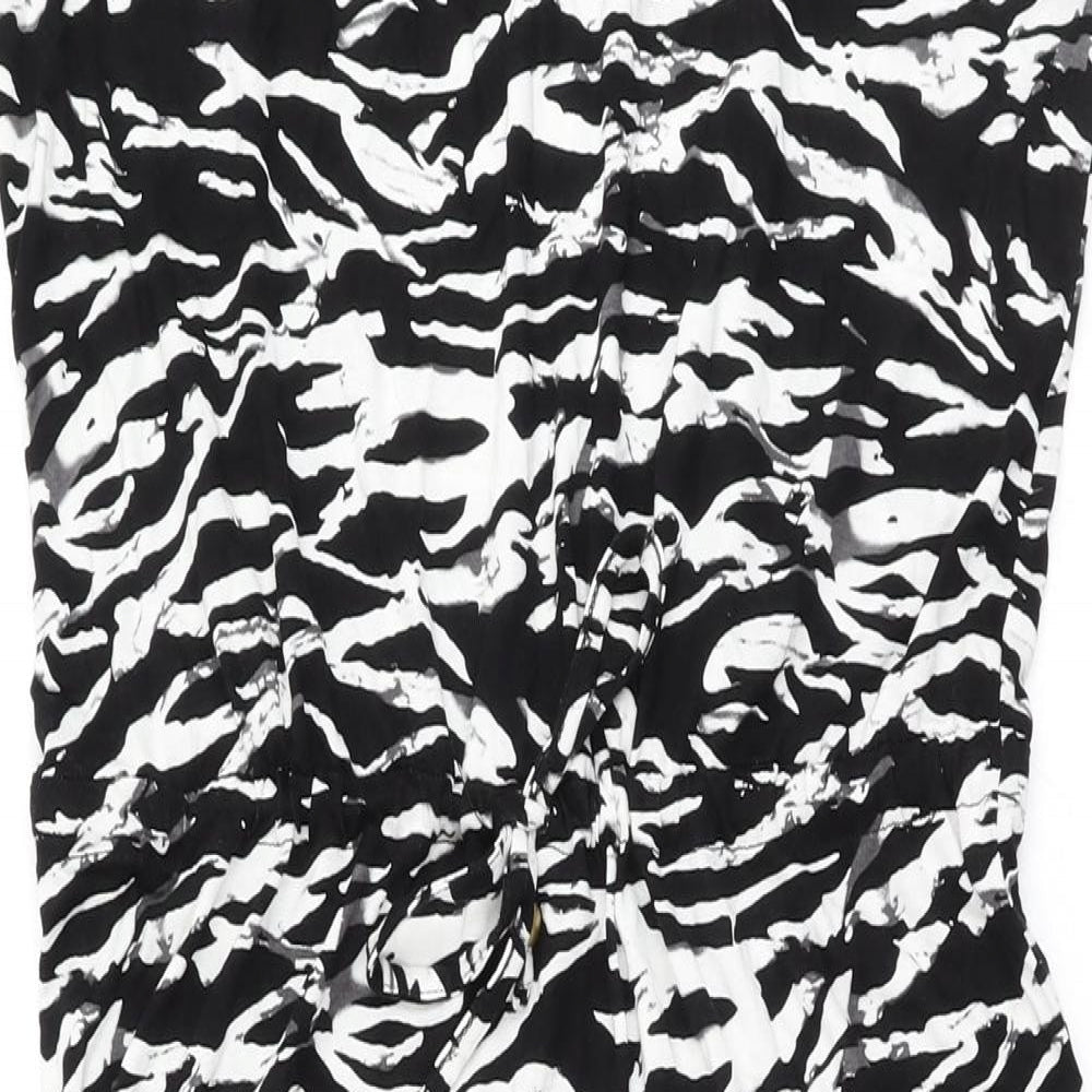 South Womens Black Animal Print Viscose Maxi Size 18 Round Neck Drawstring