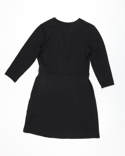 H&M Womens Black Polyester Shift Size S V-Neck Pullover