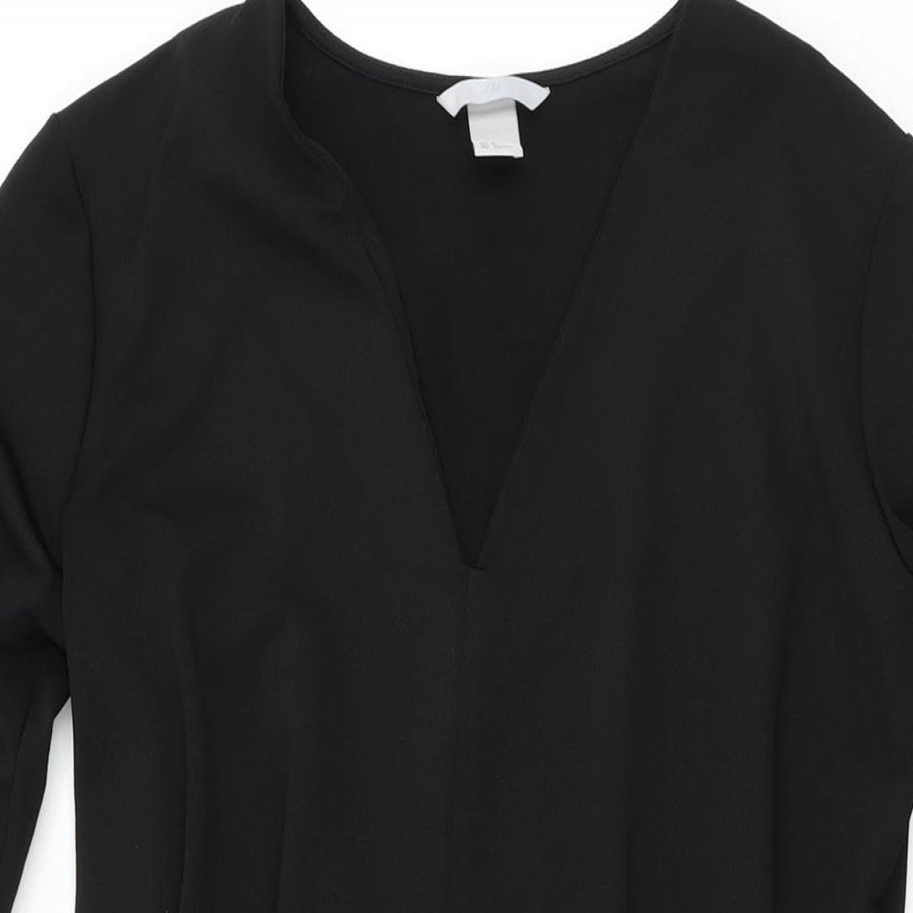 H&M Womens Black Polyester Shift Size S V-Neck Pullover