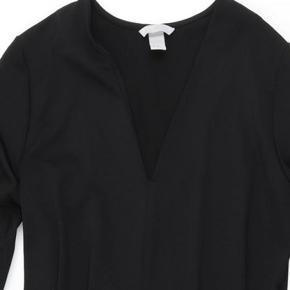 H&M Womens Black Polyester Shift Size S V-Neck Pullover