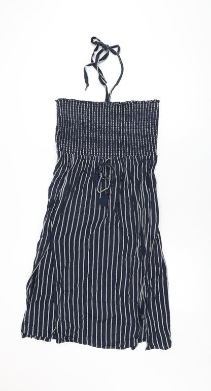 Marks and Spencer Womens Blue Striped Cotton Shift Size 14 Halter Tie