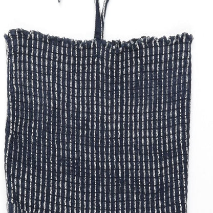 Marks and Spencer Womens Blue Striped Cotton Shift Size 14 Halter Tie