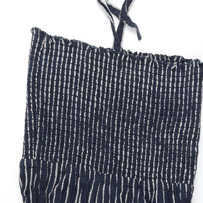 Marks and Spencer Womens Blue Striped Cotton Shift Size 14 Halter Tie