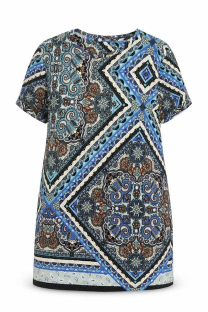 South Womens Blue Geometric Viscose Shift Size 16 Round Neck Pullover
