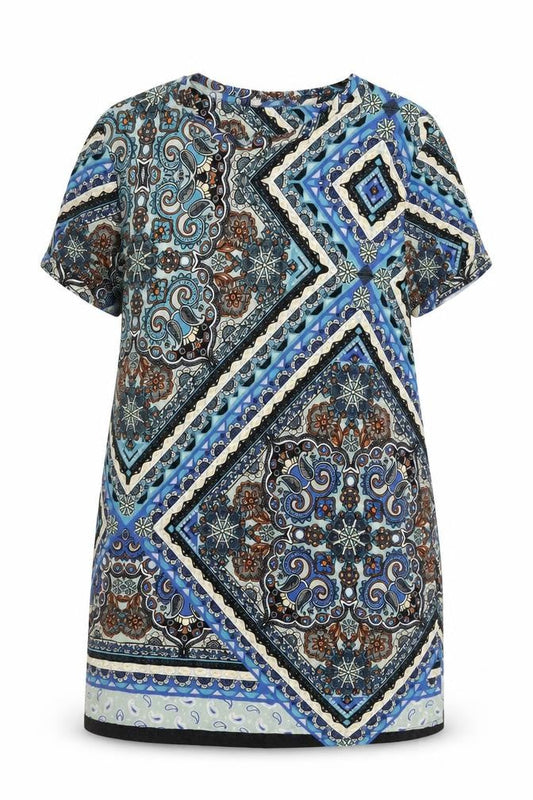 South Womens Blue Geometric Viscose Shift Size 16 Round Neck Pullover