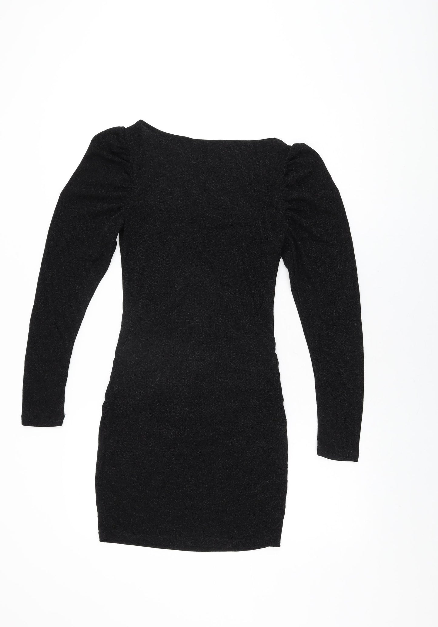 H&M Womens Black Polyester Bodycon Size S Square Neck Pullover