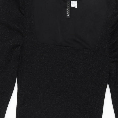 H&M Womens Black Polyester Bodycon Size S Square Neck Pullover