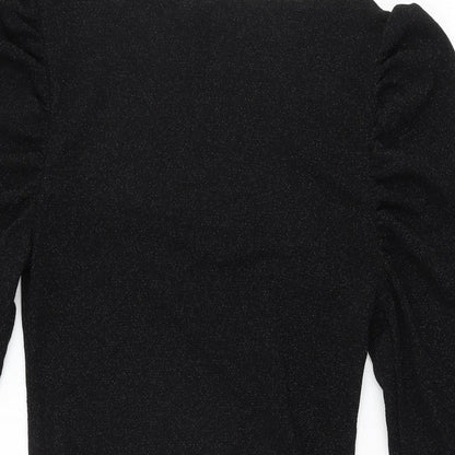 H&M Womens Black Polyester Bodycon Size S Square Neck Pullover