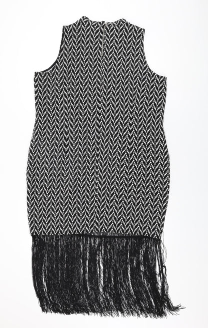 Simply Be Womens Black Geometric Viscose Shift Size 18 Round Neck Zip