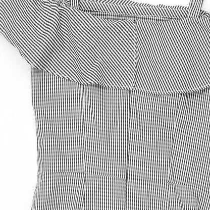 Donna Morgan Womens White Geometric Cotton Mini Size 6 Off the Shoulder Zip
