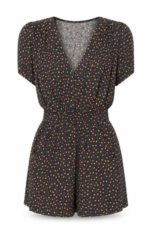 Mango Womens Black Geometric Viscose Playsuit One-Piece Size S Button