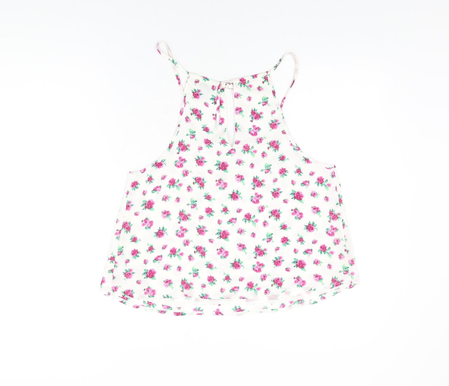 FOREVER 21 Womens White Floral Polyester Camisole T-Shirt Size S Scoop Neck