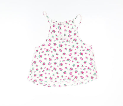 FOREVER 21 Womens White Floral Polyester Camisole T-Shirt Size S Scoop Neck