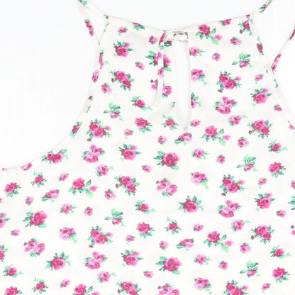 FOREVER 21 Womens White Floral Polyester Camisole T-Shirt Size S Scoop Neck