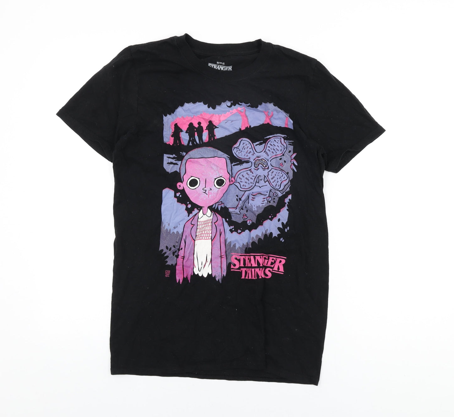 Womens UK Size S Stranger Things Black Basic T-Shirt