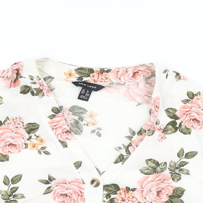 Womens UK Size 8 New Look White Basic Button-Up