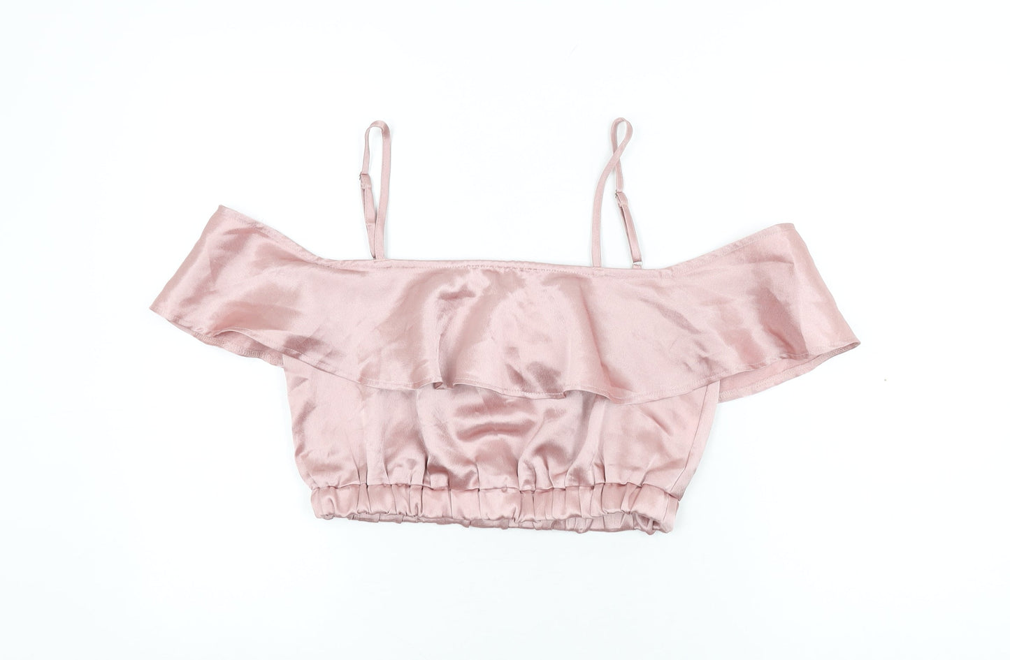 Boohoo Womens Pink Polyester Cropped T-Shirt Size 10 Off the Shoulder