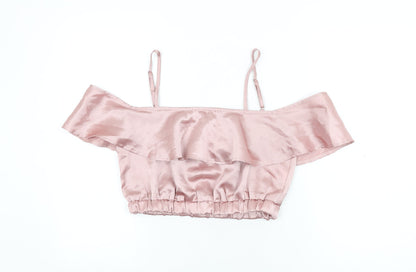 Boohoo Womens Pink Polyester Cropped T-Shirt Size 10 Off the Shoulder